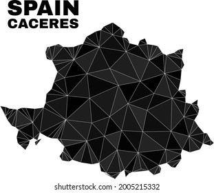 lowpoly Caceres Province map. Polygonal Caceres Province map vector is filled of chaotic triangles. Triangulated Caceres Province map polygonal model for political illustrations.