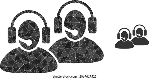 Low-Poly-Call-Center-Symbol auf weißem Hintergrund. Flaches geometrisches 2D-Modellierungsbild basierend auf Call Center Piktogramm. Die Vektorgrafik des polygonalen Callcenters ist aus verstreuten Dreiecken aufgebaut.