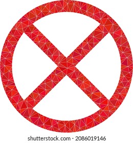 Low-poly cancel icon image is combined with chaotic filled triangles. Triangulated cancel polygonal 2d vector illustration. Cancel icon is filled with triangles.