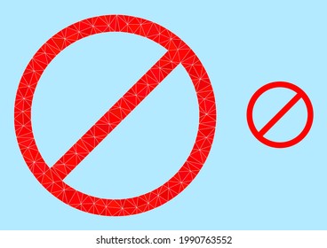 icono de cancelación bajo en un fondo azul cielo. El vector de cancelación poligonal se llena de triángulos aleatorios. Ilustración de icono poligonal de cancelación triangular.