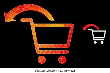 Low-poly cancel shopping order icon with flame vibrant gradient. Triangulated orange vibrant cancel shopping order polygonal icon illustration.
