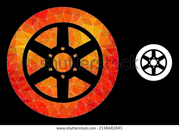 Low-poly car wheel icon with orange colored\
gradient. Triangulated orange colored car wheel polygonal icon\
illustration. Polygonal car wheel vector is combined with scattered\
vibrant triangles.