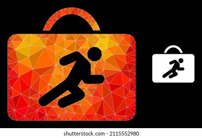 lowpoly career case icon with fire vibrant gradient. Triangulated flame vibrant career case polygonal icon illustration. Polygonal career case vector is constructed with randomized bright triangles.