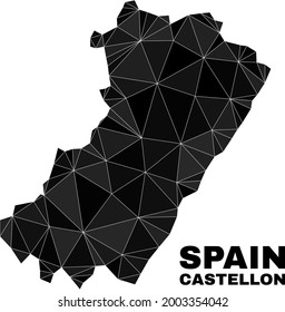 Low-poly Castellon Province map. Polygonal Castellon Province map vector combined with chaotic triangles. Triangulated Castellon Province map polygonal collage for political illustrations.