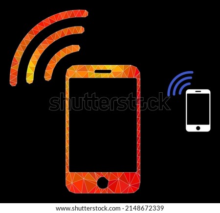 lowpoly cellphone signal icon with fire colored gradient. Triangulated orange colored cellphone signal polygonal 2d illustration.