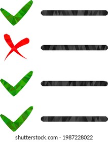 Low-poly check list combined with scattered filled triangles. Triangle check list polygonal icon illustration. Check List icon is filled with triangles.