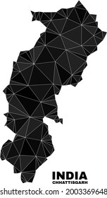 Low-poly Chhattisgarh State map. Polygonal Chhattisgarh State map vector designed from scattered triangles. Triangulated Chhattisgarh State map polygonal model for political purposes.