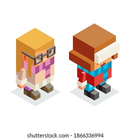 Low-Poly-Kinder Winterkleidung isometrische junge Mädchen Kinder flache Cartoon Vektorgrafik