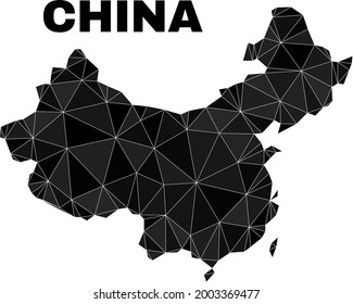 lowpoly China map. Polygonal China map vector is filled of scattered triangles. Triangulated China map polygonal abstraction for political posters.
