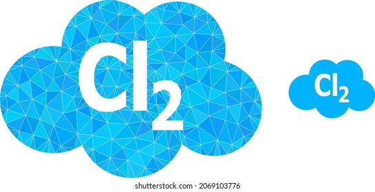 Low-Poly-Chlor-Wolke auf weißem Hintergrund. Flache geometrische polygonale Illustration auf der Basis von Chlorwolke-Ikone. Polygonaler Chlorwolkenvektor kombiniert mit zufälligen Dreiecken.