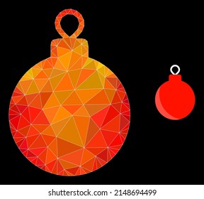 lowpoly christmas ball icon with orange vibrant gradient. Triangulated orange colorful christmas ball polygonal 2d illustration.