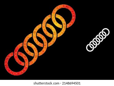 Low-poly circle chain icon with flame colored gradient. Triangulated orange colored circle chain polygonal symbol illustration.