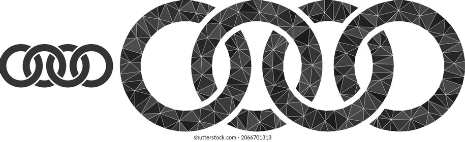 lowpoly circle chain icon on a white background. Flat geometric lowpoly illustration based on circle chain icon. Polygonal circle chain vector filled from chaotic triangles.