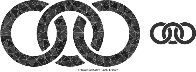 lowpoly circle chain link icon on a white background. Flat geometric polygonal illustration based on circle chain link icon. Polygonal circle chain link vector combined of randomized triangles.