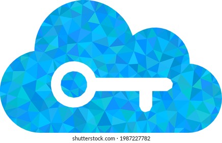 Low-poly cloud key constructed with randomized filled triangles. Triangle cloud key polygonal symbol illustration. Cloud Key icon is filled with triangles.