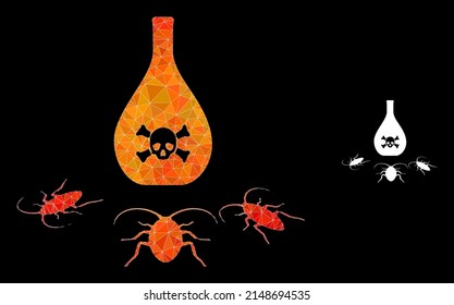 Icono de veneno de cucaracha baja con gradiente de color llama. Ilustración poligonal 2d de cucarachas trianguladas de color de llama envenenadas.