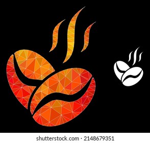 lowpoly coffee beans aroma icon with orange vibrant gradient. Triangulated flame colored coffee beans aroma polygonal icon illustration.
