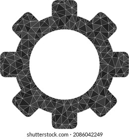 Low-poly cog icon illustration is constructed of scattered filled triangles. Triangle cog polygonal symbol vector illustration. Cog icon is filled with triangles.