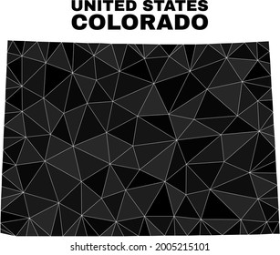 Low-poly Colorado State map. Polygonal Colorado State map vector is constructed from random triangles. Triangulated Colorado State map polygonal model for political templates.