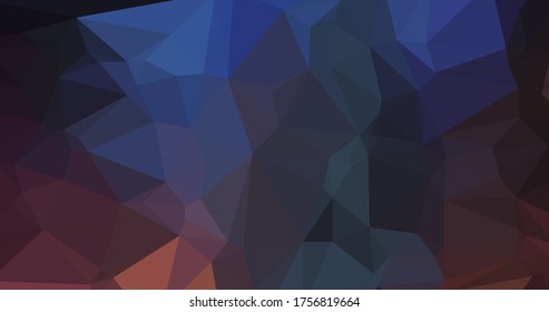 Low-poly colorful Vector abstract triangles Dark modern background with blue and red colors.  