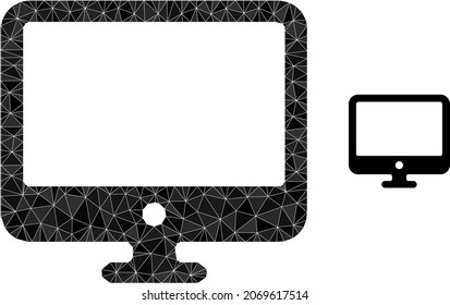 lowpoly computer display icon on a white background. Flat geometric mesh illustration based on computer display icon. Polygonal computer display vector combined of scattered triangles.
