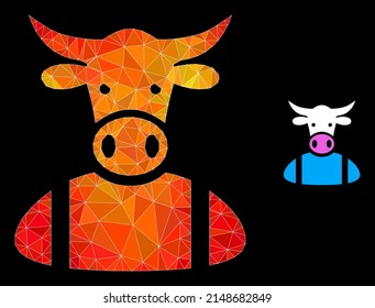 Low-poly cow boy icon with fire colored gradient. Triangulated fire colored cow boy polygonal icon illustration. Polygonal cow boy vector is designed from scattered colorful triangles.