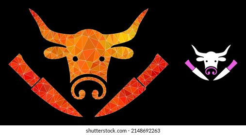 lowpoly cow butchery icon with flame colorful gradient. Triangulated flame colorful cow butchery polygonal symbol illustration.