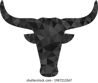 Low-poly cow head combined from scattered filled triangles. Triangle cow head polygonal icon illustration. Cow Head icon is filled with triangles.