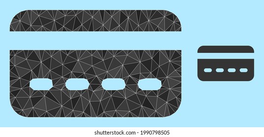 lowpoly credit card icon on a sky blue background. Polygonal credit card vector filled of random triangles. Triangulated credit card polygonal icon illustration.