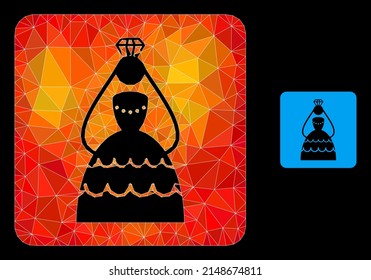 lowpoly crowned bride icon with flame vibrant gradient. Triangulated orange colored crowned bride polygonal 2d illustration.