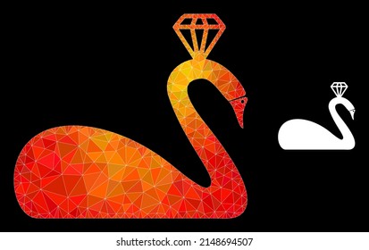 lowpoly crowned swan icon with orange colored gradient. Triangulated orange vibrant crowned swan polygonal icon illustration.