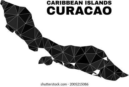 Mapa de la isla Curacao, de bajo polígono. Mapa vectorial de la Isla de Curacao poligonal combinado desde triángulos aleatorios. Mapa del modelo poligonal de la isla de Curacao triangulado con fines educativos.