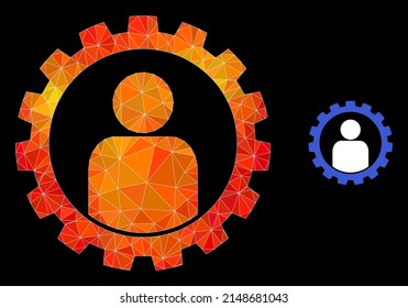 Low-poly customer setup gear icon with flame vibrant gradient. Triangulated flame vibrant customer setup gear polygonal icon illustration.