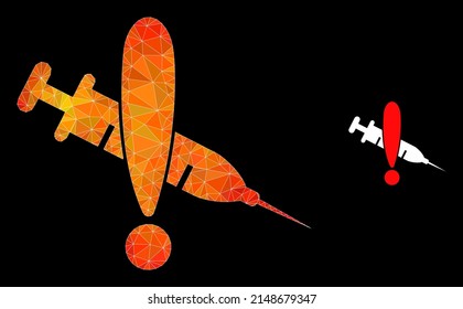 Low-poly danger vaccine icon with orange colored gradient. Triangulated fire colored danger vaccine polygonal icon illustration.