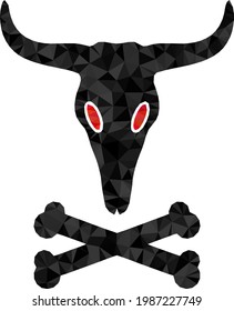 Low-poly dead bull bones combined from random filled triangles. Triangle dead bull bones polygonal icon illustration. Dead Bull Bones icon is filled with triangles.