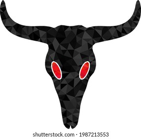 Low-poly dead bull head designed with scattered filled triangles. Triangle dead bull head polygonal 2d illustration. Dead Bull Head icon is filled with triangles.