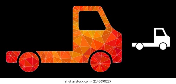 lowpoly delivery car chassi icon with orange colored gradient. Triangulated orange colored delivery car chassi polygonal symbol illustration.