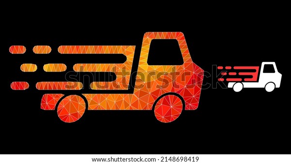 Low-poly delivery car chassi icon with\
orange vibrant gradient. Triangulated flame vibrant delivery car\
chassi polygonal icon\
illustration.
