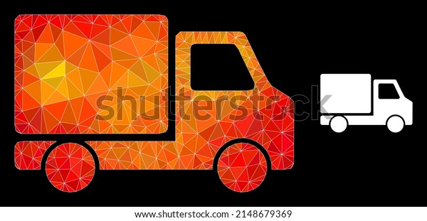 lowpoly delivery car icon with orange vibrant\
gradient. Triangulated orange vibrant delivery car polygonal symbol\
illustration. Polygonal delivery car vector combined of randomized\
vibrant triangles.