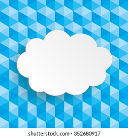 Lowpoly design with blue colors and white paper cloud.  Eps 10 vector file.