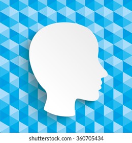 Lowpoly design with blue colors and white paper human head.  Eps 10 vector file.