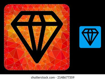 Low-Poly-Diamant-Symbol mit orangefarbenem, lebhaftem Farbverlauf. Triangulierte orangefarbene Diamant-Polygonal-Ikone-Illustration. Polygonaler Diamantvektor ist aus zufälligen bunten Dreiecken entworfen.