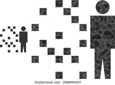 Low-poly digital man synthesis icon on a white background. Flat geometric polygonal symbol based on digital man synthesis pictogram.