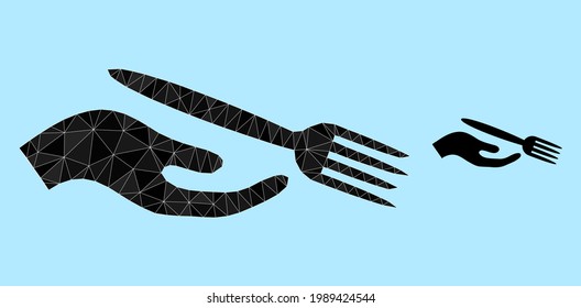 lowpoly dining etiquette icon on a light blue background. Polygonal dining etiquette vector is constructed with random triangles. Triangulated dining etiquette polygonal icon illustration.