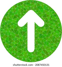 Low-poly up direction icon image is constructed with randomized filled triangles. Triangulated up direction polygonal symbol vector illustration. Up Direction icon is filled with triangles.