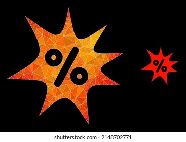 Icono de auge de descuento de bajo nivel de póliza con gradiente de color naranja. Imagen de icono poligonal de boom de descuento de color anaranjado triangulado.