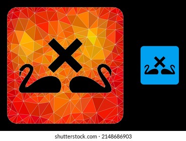 lowpoly divorce swans icon with fire colored gradient. Triangulated orange vibrant divorce swans polygonal icon illustration. Polygonal divorce swans vector combined from randomized colored triangles.