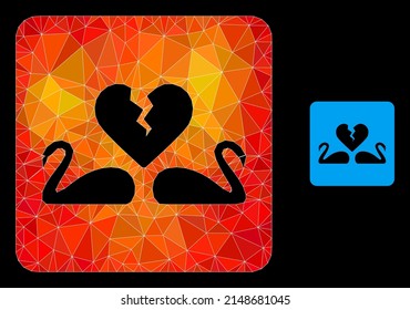 lowpoly divorce swans icon with flame colored gradient. Triangulated flame colored divorce swans polygonal 2d illustration. Polygonal divorce swans vector is designed of random vibrant triangles.