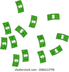 La ilustración de los iconos de los billetes en dólares de bajo peso se combina con triángulos rellenos al azar. Ilustración del vector de iconos poligonales de billetes triangulados en dólares.