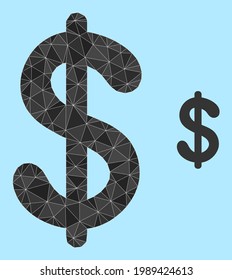 lowpoly dollar currency icon on a sky blue background. Polygonal dollar currency vector combined with random triangles. Triangulated dollar currency polygonal 2d illustration.